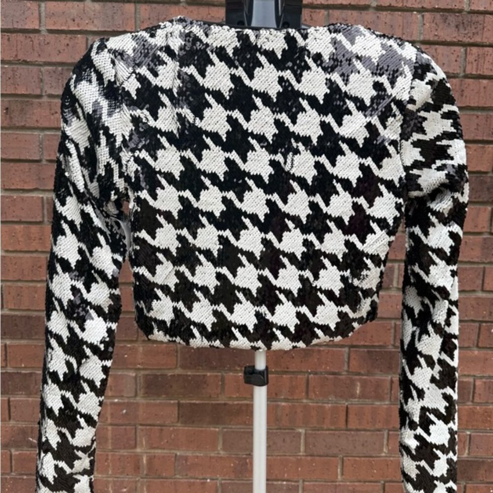 ZARA Black White Sequin Houndstooth Crop Top Long Sleeve Womens Size XS - Picture 5 of 8